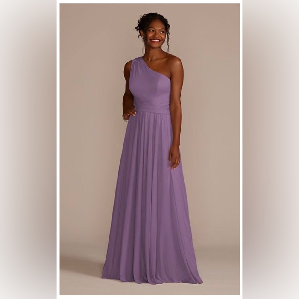 David’s Bridal Wisteria One-Shoulder Bridesmaid Dress